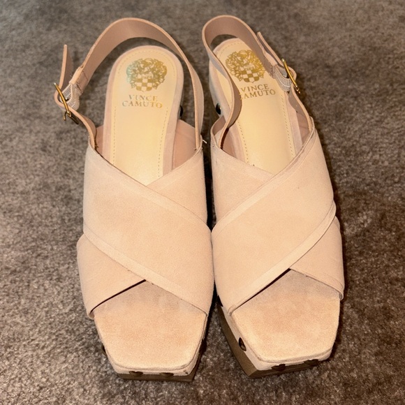 Vince Camuto Jenevya open toe clunky platform suede heels sandals - Picture 3 of 8